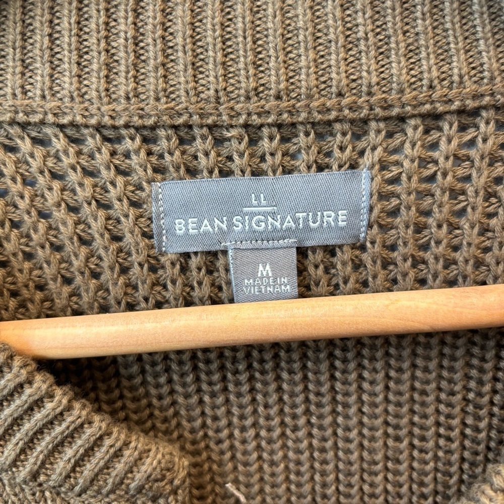 L.L. Bean Signature Men's Medium Henley Sweater Khaki Green Cotton - Picture 4 of 12
